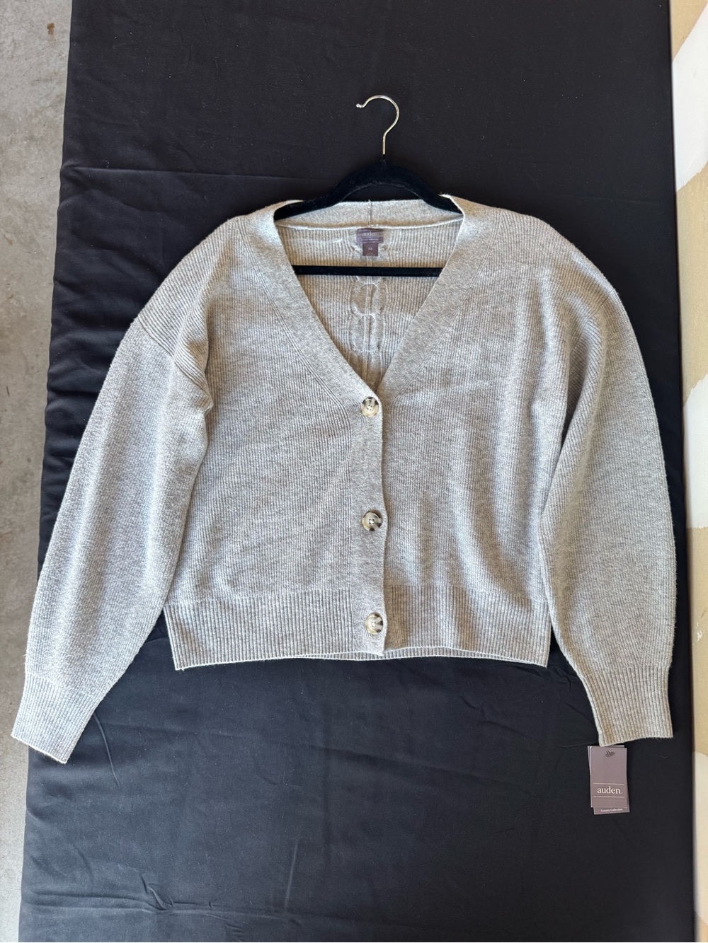 NWT Auden Luxe Cozy Heather Gray Cable Detail V-Neck Cardigan Women's XS